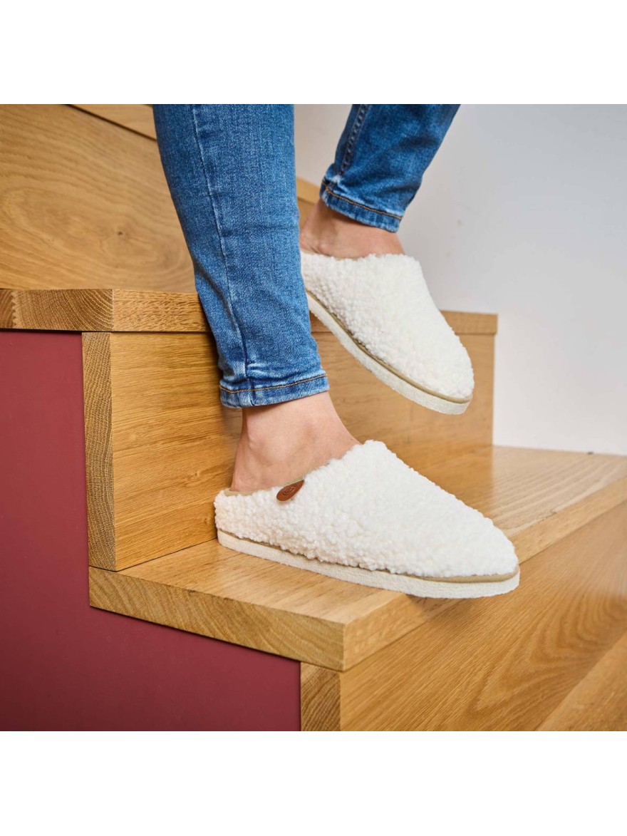 Chausson Mule Fourrée Chausse Mouton Calou Écru | Marina & Paloma