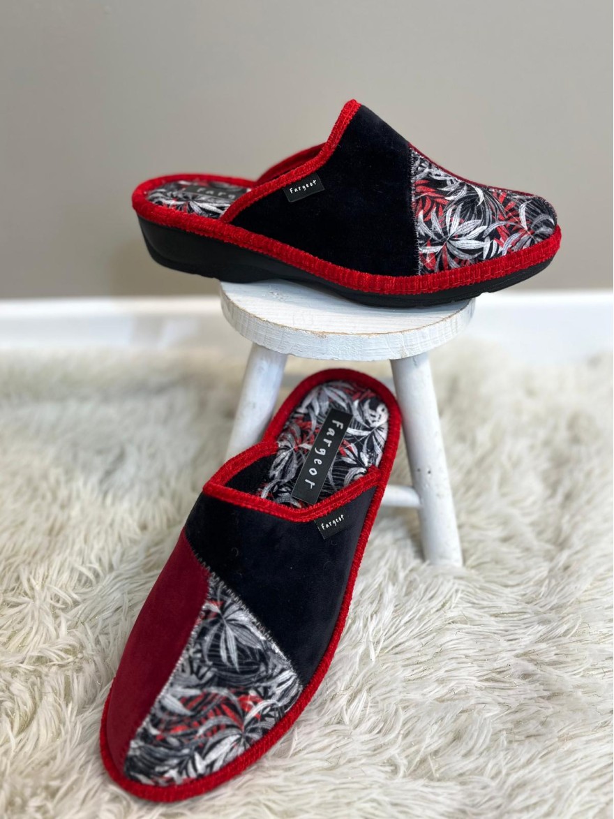 Chausson Mule Fargeot Perilla Rouge Compensé 3 cm | Marina & Paloma