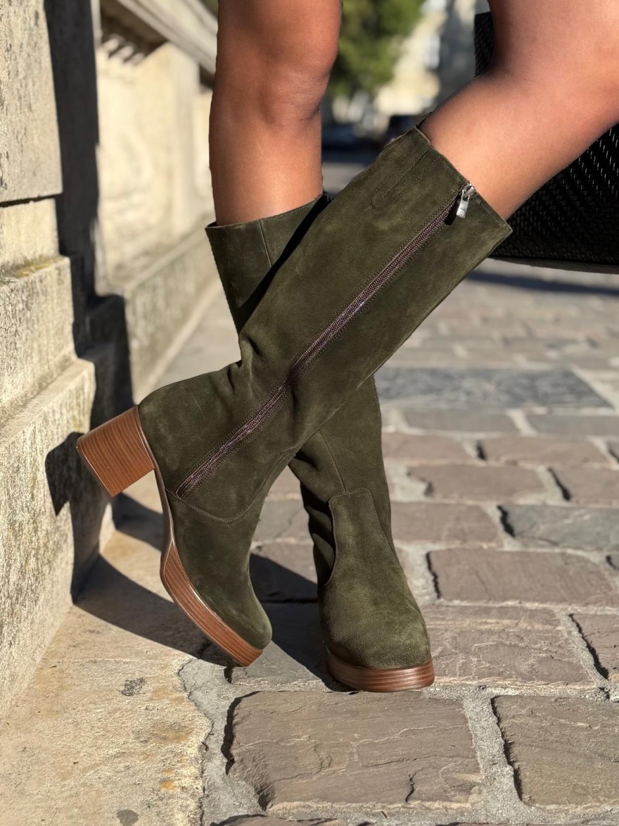 Botte Dorking Cristel D9339 Nubuck Kaki – Talon Bloc 6,5 cm | Marina & Paloma