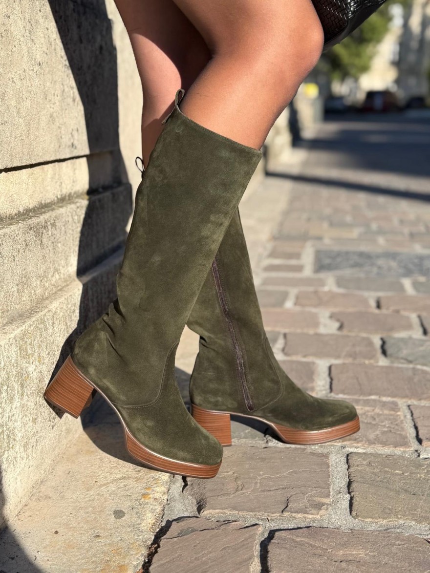 Botte Dorking Cristel D9339 Nubuck Kaki – Talon Bloc 6,5 cm | Marina & Paloma