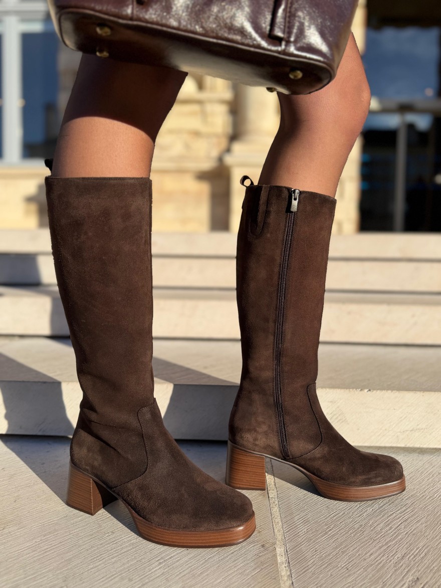 Botte Plateforme à Talon Cristel Dorking D9339 Nubuck Marron | Marina & Paloma