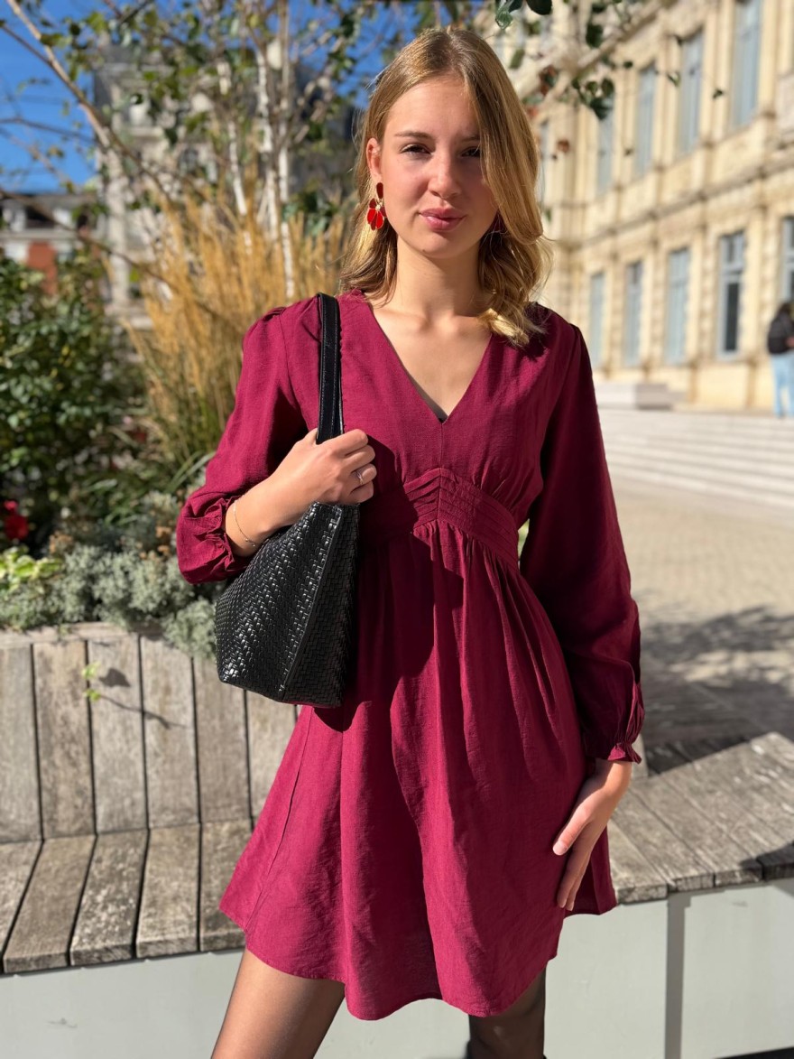 Robe Maelle Manche Longue Bordeaux Évasée | Marina & Paloma