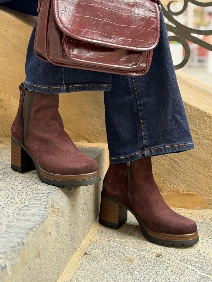 Bottine Dorking Safe D9414 Nubuck Prune Talon 7 cm | Marina & Paloma