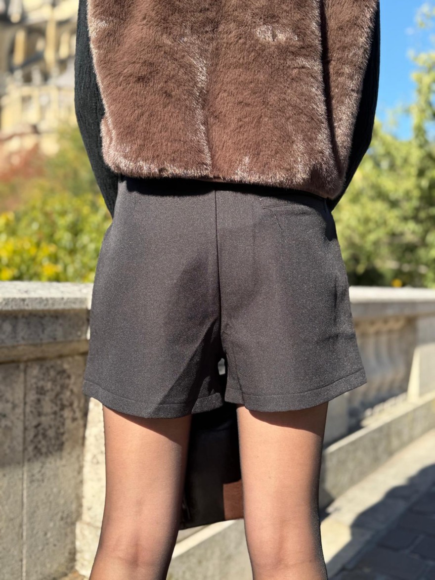 Short Kilky Noir à Strass Coupe Droite Femme Tendance | Marina & Paloma