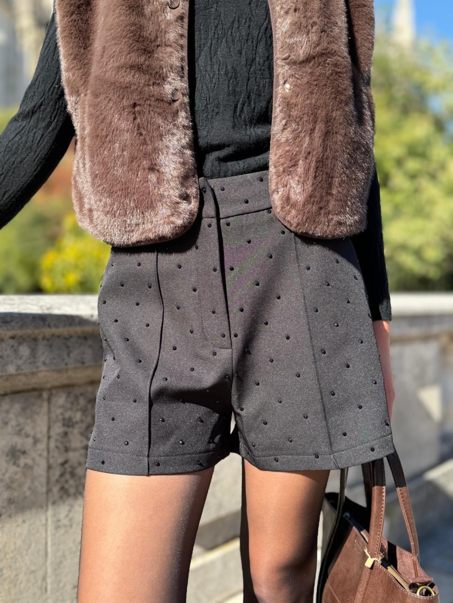 Short Kilky Noir à Strass Coupe Droite Femme Tendance | Marina & Paloma