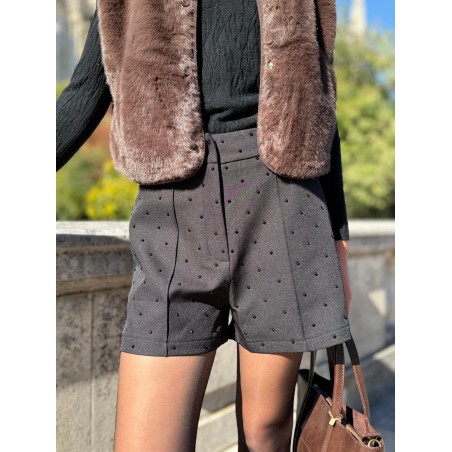 Short Kilky Noir à Strass Coupe Droite Femme Tendance | Marina & Paloma