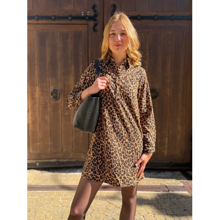 Robe Maelle Léopard en Velours Côtelé Femme | Marina & Paloma