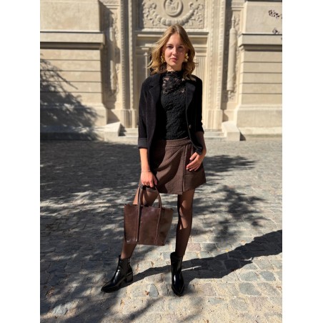 Jupe Short Kilky Marron à Strass Effet Jupe Tendance | Marina & Paloma