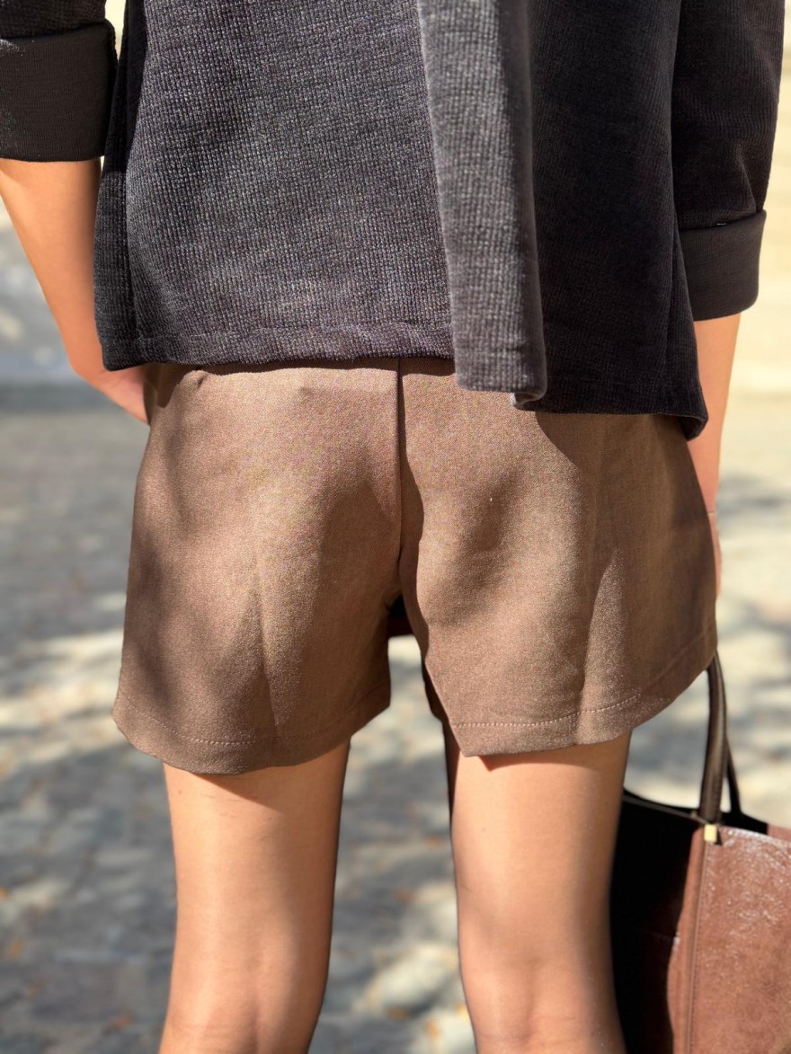 Jupe Short Kilky Marron à Strass Effet Jupe Tendance | Marina & Paloma