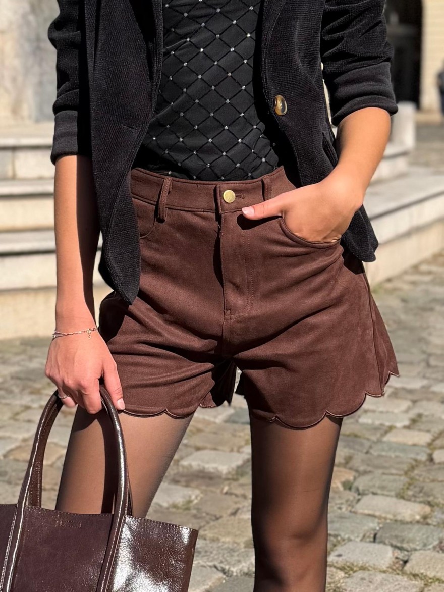 Short Effet Velours Kilky Femme Finition Festonnée | Marina & Paloma