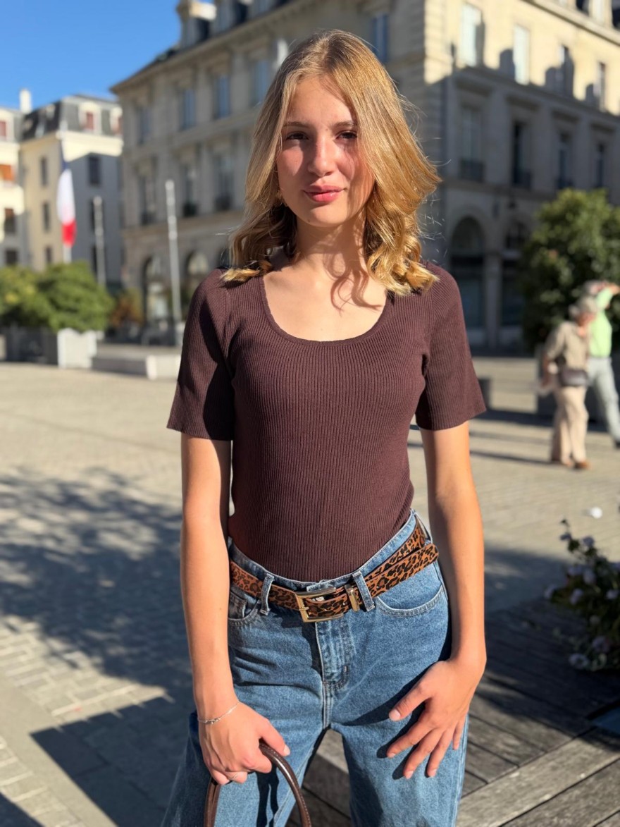 Pull Côtelé Manche Courte Vivichy Près du Corps en Maille | Marina & Paloma