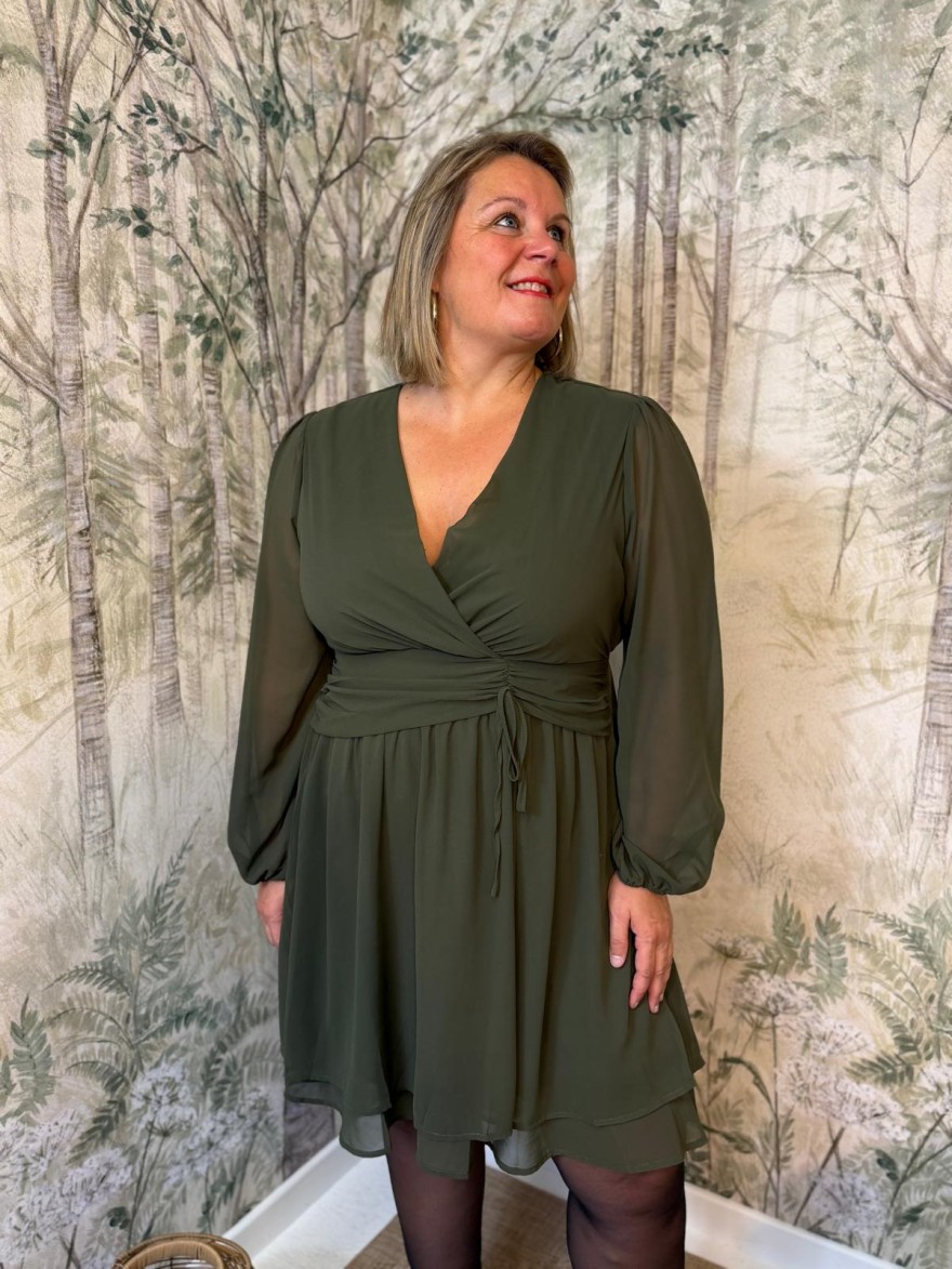 Robe By One Kaki Fluide Grande Taille à Effet Superposé | Marina & Paloma