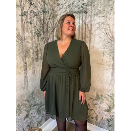 Robe By One Kaki Fluide Grande Taille à Effet Superposé | Marina & Paloma