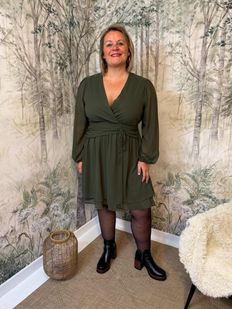 Robe By One Kaki Fluide Grande Taille à Effet Superposé | Marina & Paloma