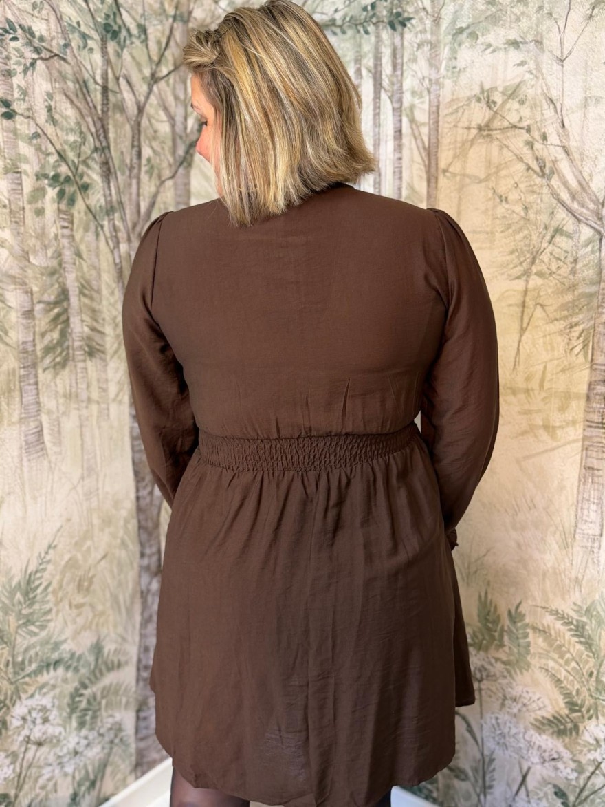 Robe Maelle Grande Taille Café Manche Longue et Coupe Évasée | Marina & Paloma