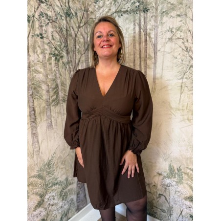 Robe Maelle Grande Taille Café Manche Longue et Coupe Évasée | Marina & Paloma