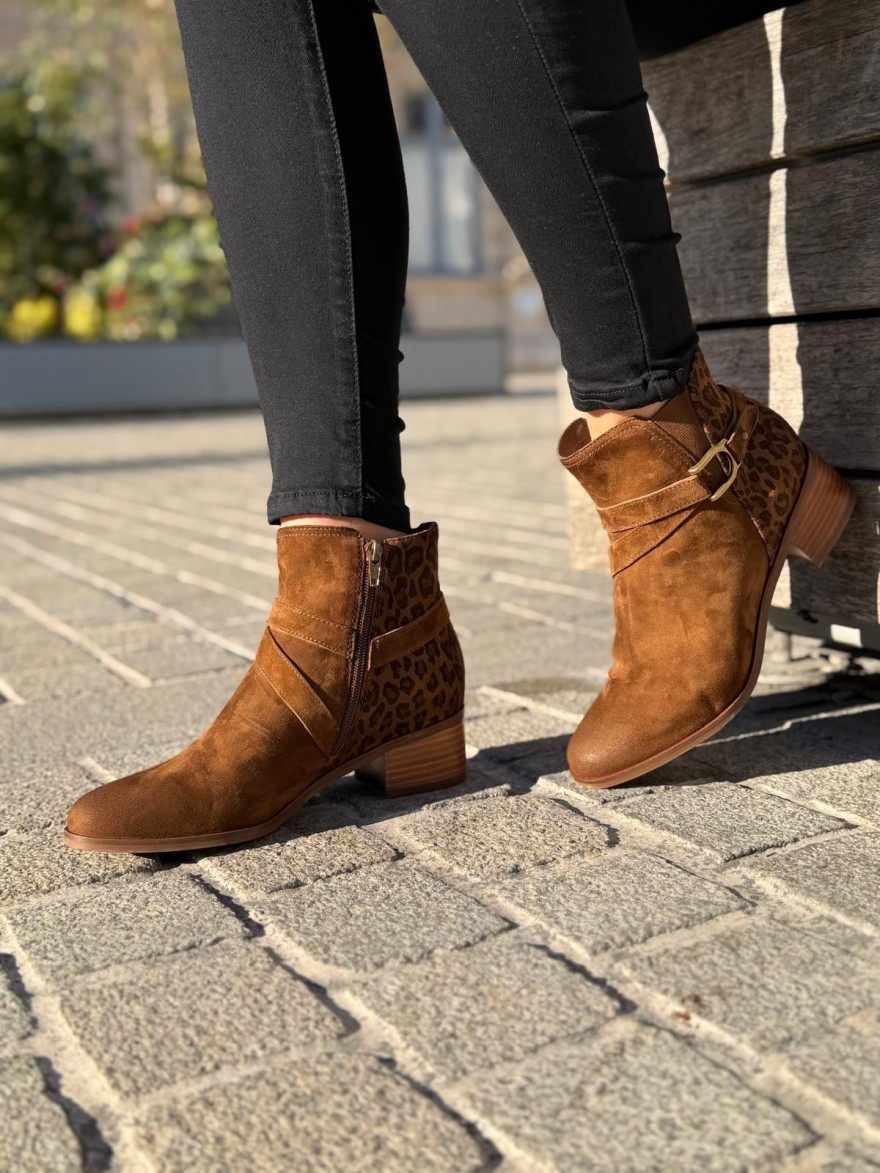 Bottine Fugitive Radion Cognac Léopard Talon 4,5 cm | Marina & Paloma