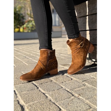 Bottine Fugitive Radion Cognac Léopard Talon 4,5 cm | Marina & Paloma