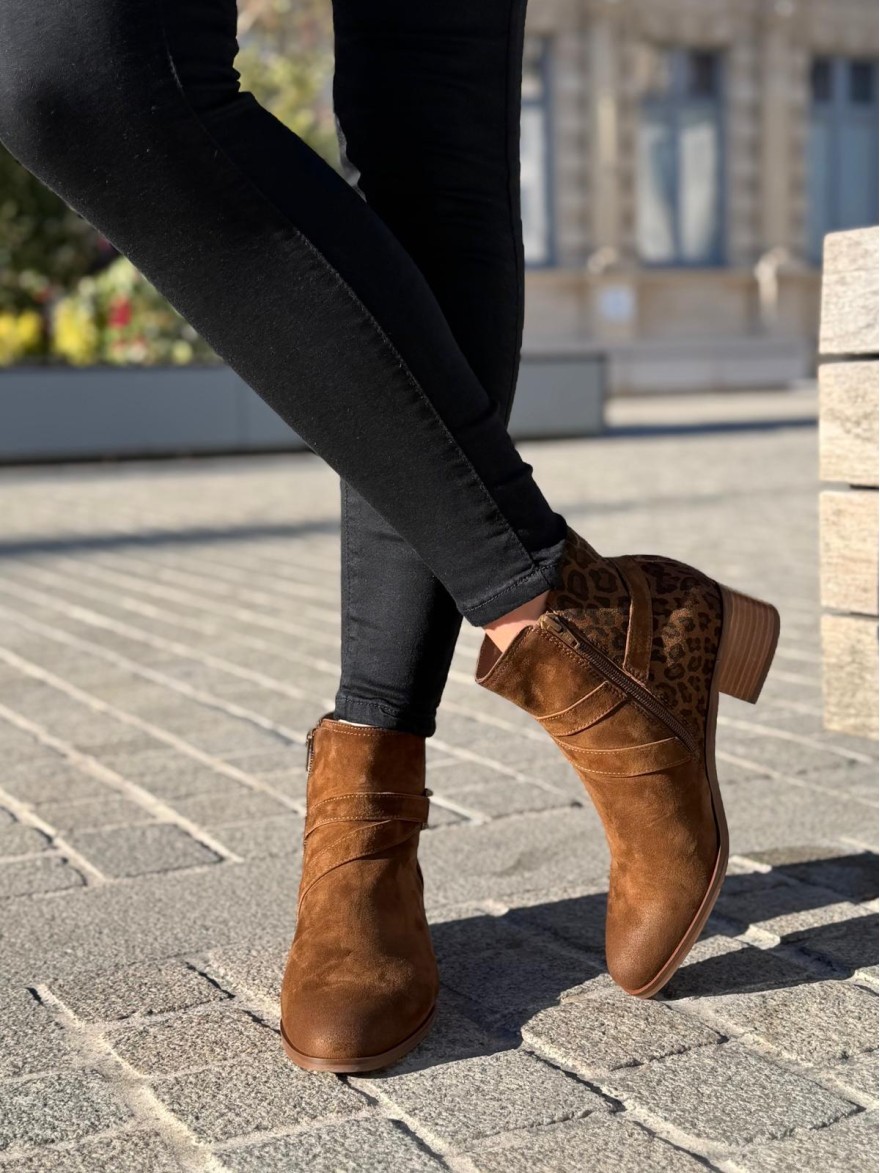 Bottine Fugitive Radion Cognac Léopard Talon 4,5 cm | Marina & Paloma