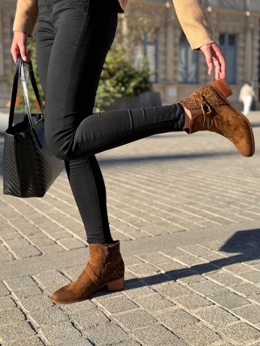 Bottine Fugitive Radion Cognac Léopard Talon 4,5 cm | Marina & Paloma