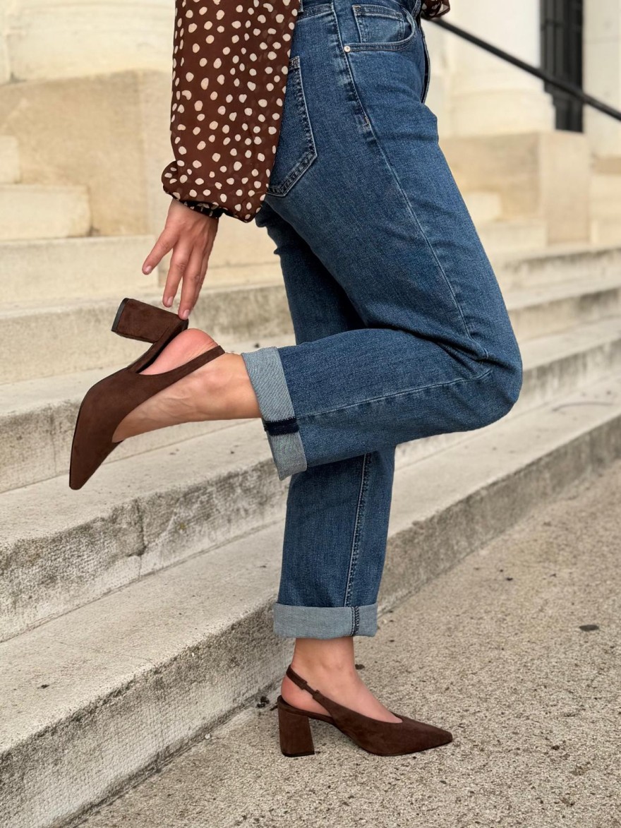 Escarpin Effet Suédine Bride Arrière Talon 7 cm | Marina & Paloma