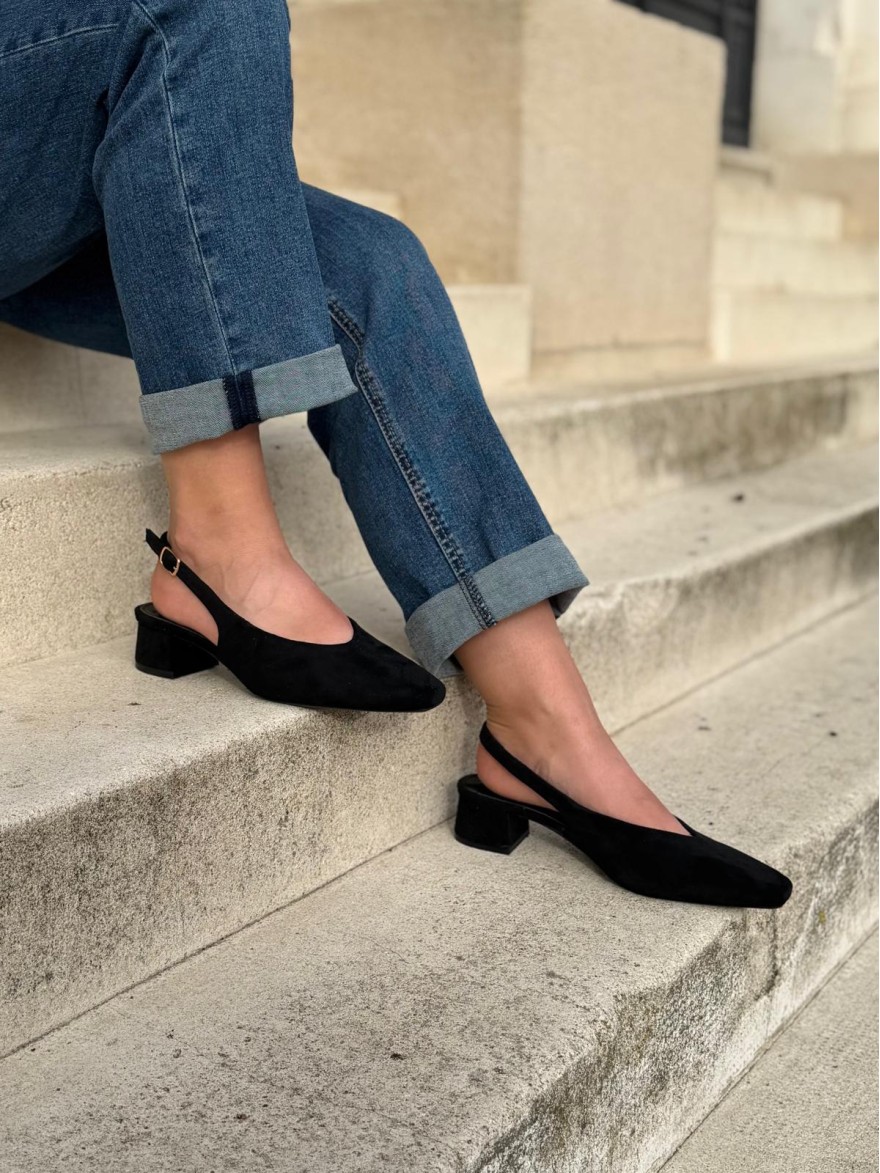 Escarpin Erynn Effet Suédine à Bride Arrière Talon 4 cm | Marina & Paloma