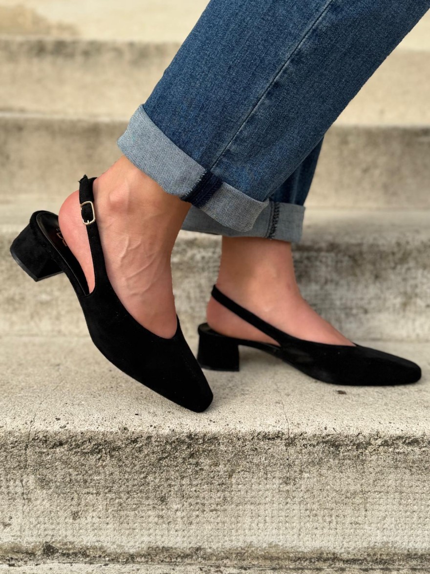 Escarpin Erynn Effet Suédine à Bride Arrière Talon 4 cm | Marina & Paloma