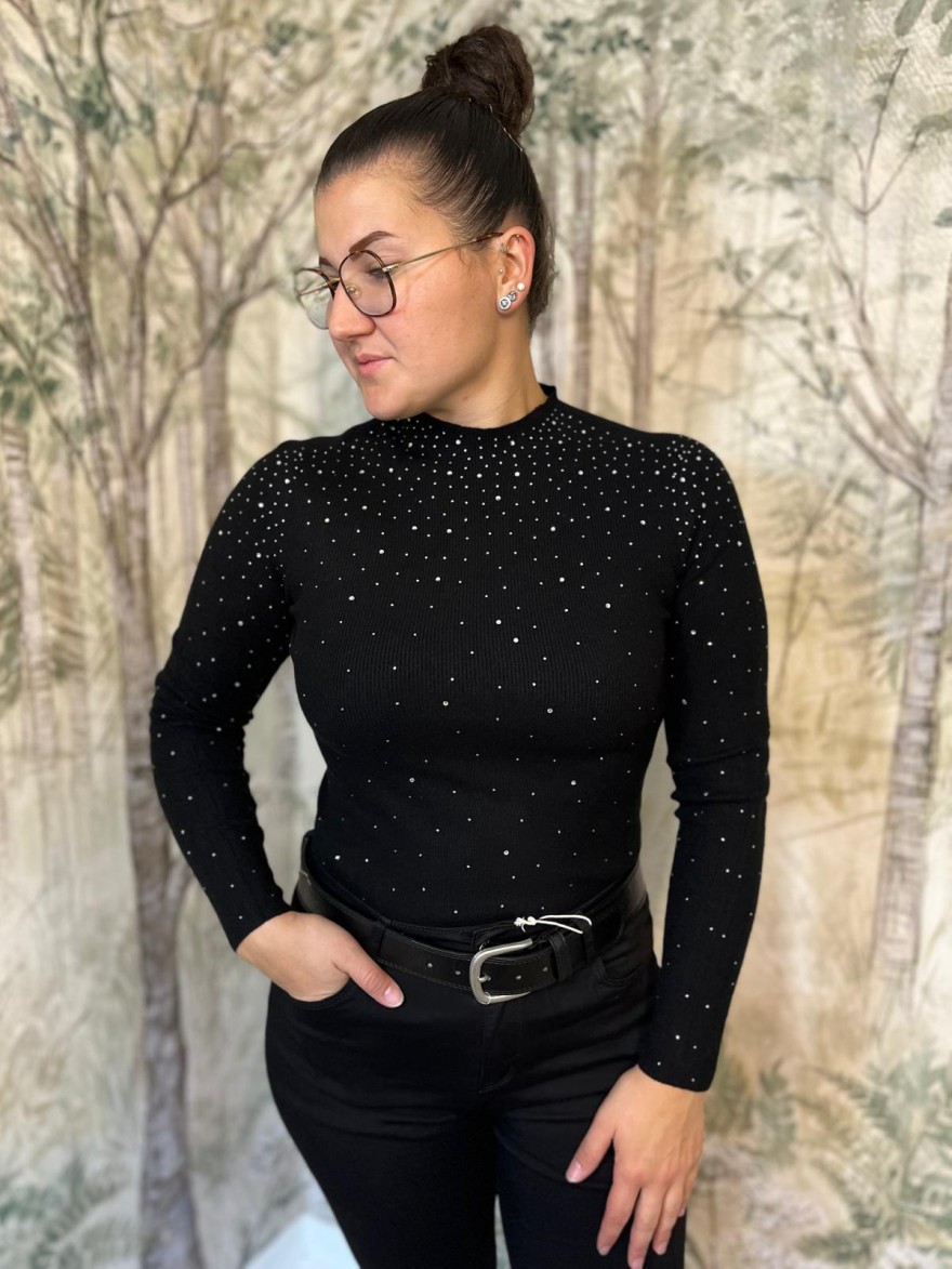 Pull Fin à Strass Moulant Kilky Femme Col Montant | Marina & Paloma