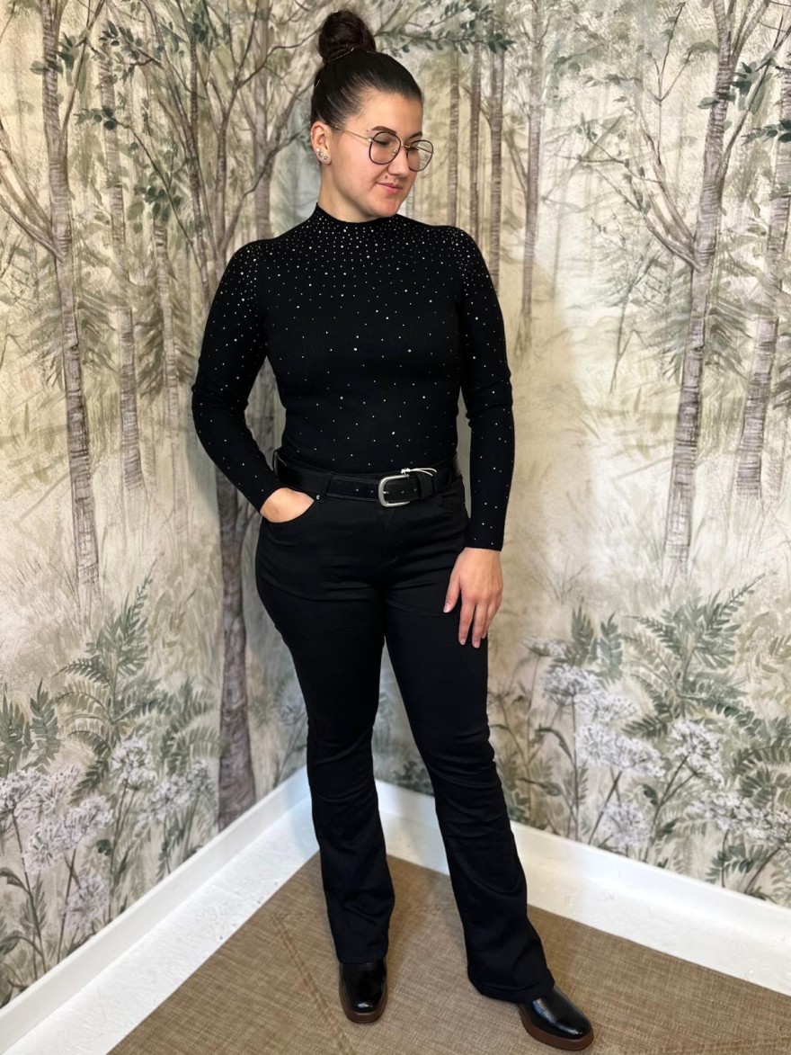 Pull Fin à Strass Moulant Kilky Femme Col Montant | Marina & Paloma