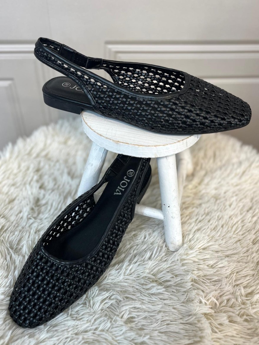 Slingback Noire Perforée Joia Tressée Talon 1,5 cm | Marina & Paloma