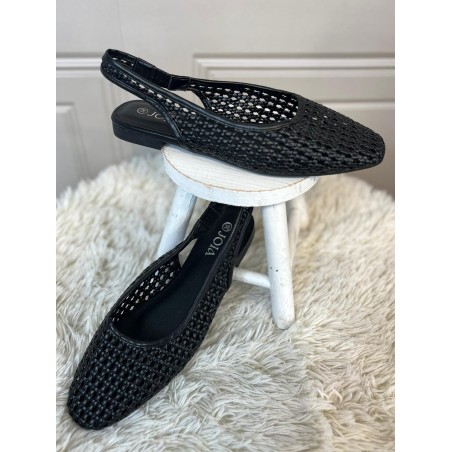 Slingback Noire Perforée Joia Tressée Talon 1,5 cm | Marina & Paloma