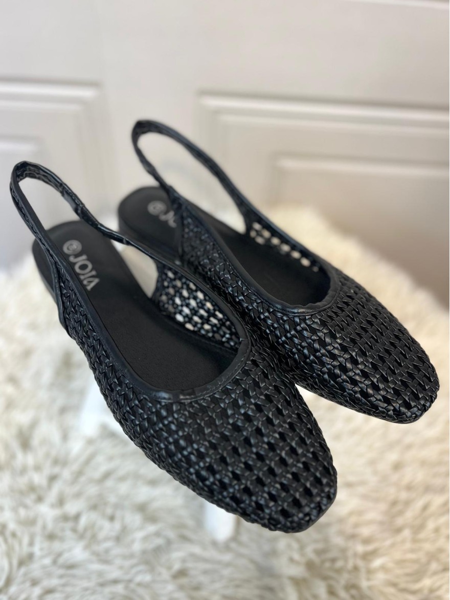 Slingback Noire Perforée Joia Tressée Talon 1,5 cm | Marina & Paloma
