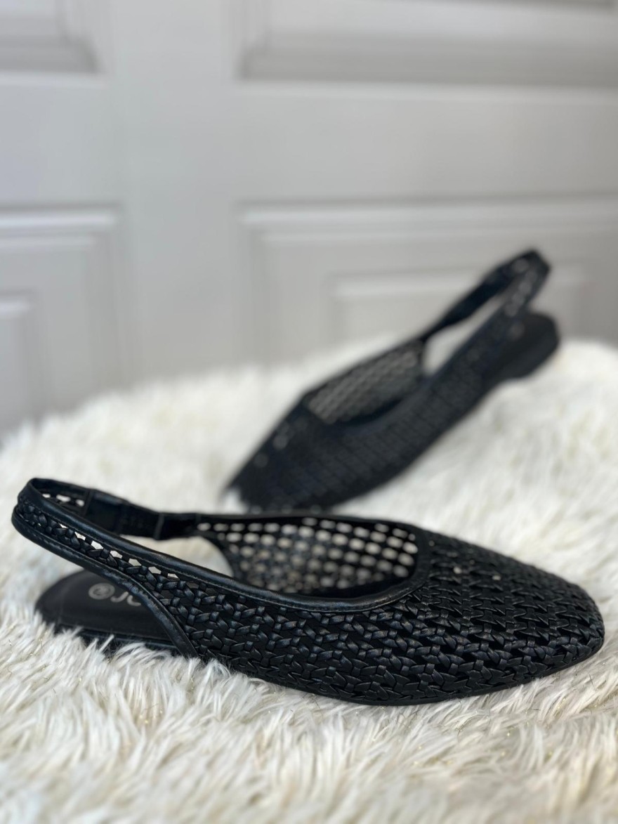 Slingback Noire Perforée Joia Tressée Talon 1,5 cm | Marina & Paloma