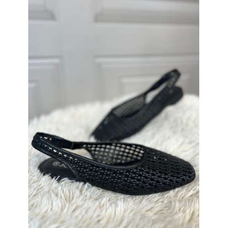 Slingback Noire Perforée Joia Tressée Talon 1,5 cm | Marina & Paloma