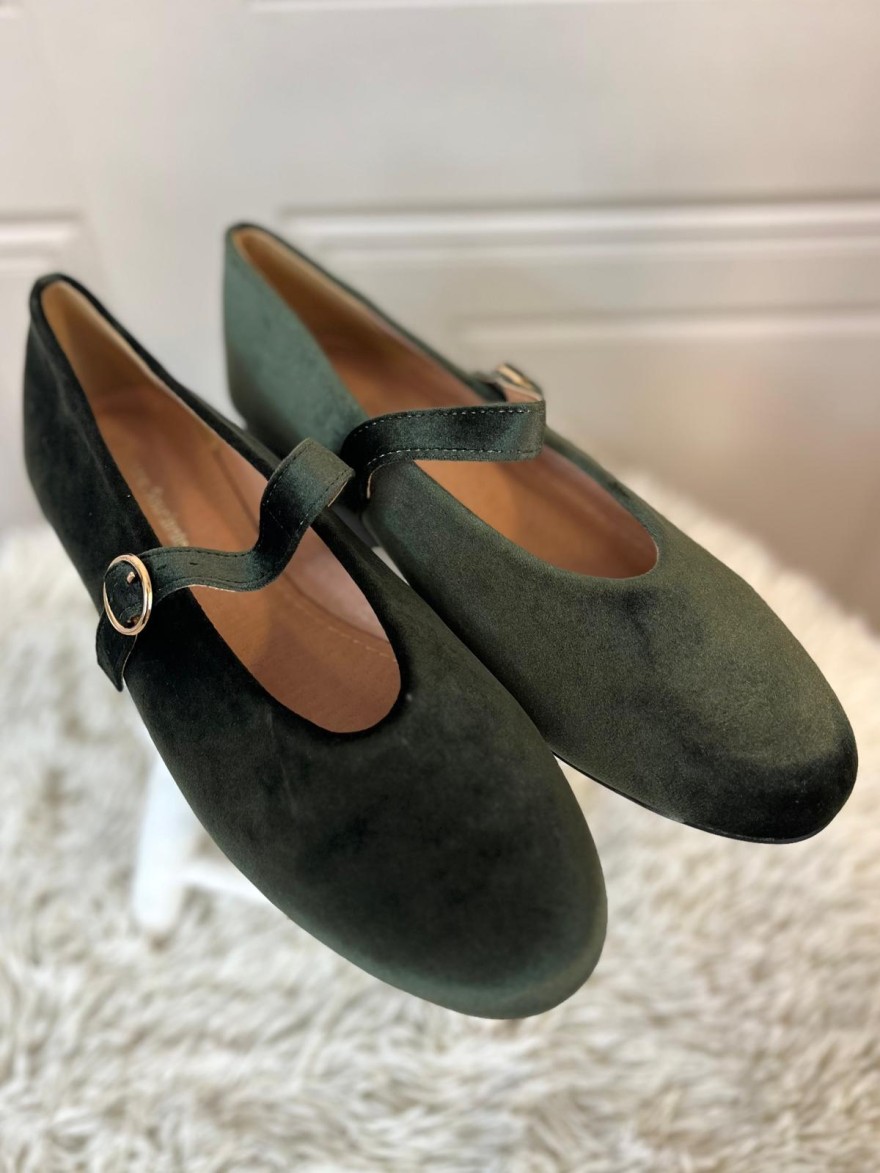 Ballerines Velours kaki à Bride | Marina & Paloma