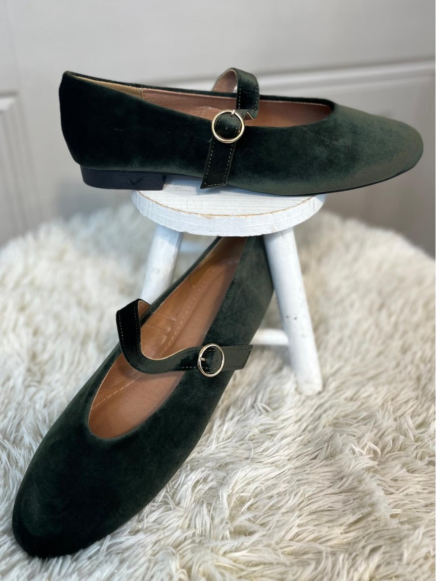 Ballerines Velours kaki à Bride | Marina & Paloma