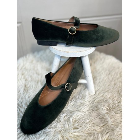 Ballerines Velours kaki à Bride | Marina & Paloma