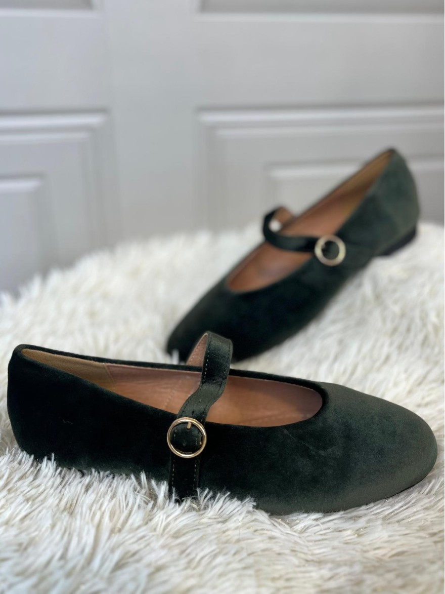 Ballerines Velours kaki à Bride | Marina & Paloma