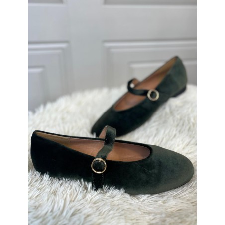 Ballerines Velours kaki à Bride | Marina & Paloma