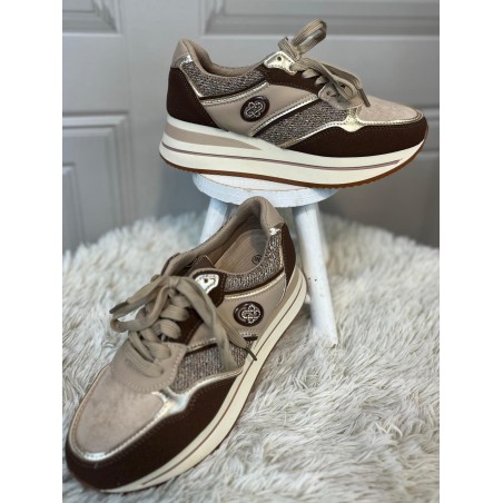 Basket Compensée Marron à Détails Dorés 4 cm | Marina & Paloma