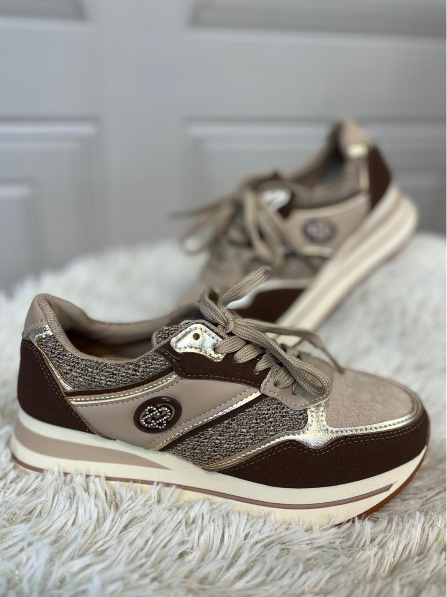 Basket Compensée Marron à Détails Dorés 4 cm | Marina & Paloma
