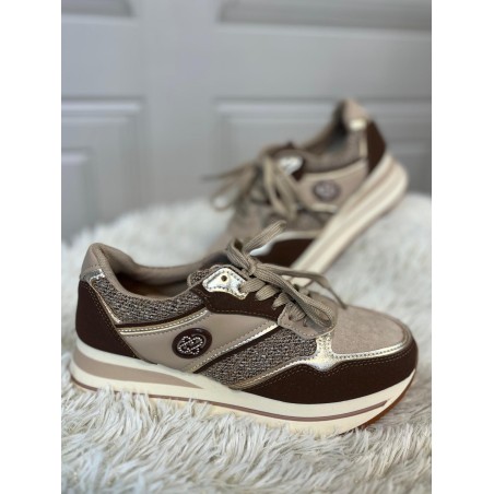 Basket Compensée Marron à Détails Dorés 4 cm | Marina & Paloma