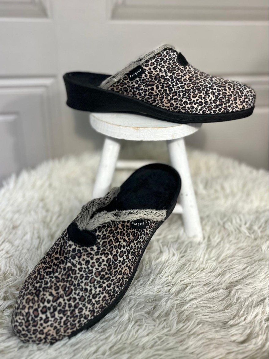 Chausson Mule Fargeot Vizir Léopard Compensé 4 cm | Marina & Paloma