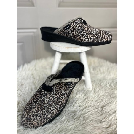 Chausson Mule Fargeot Vizir Léopard Compensé 4 cm | Marina & Paloma