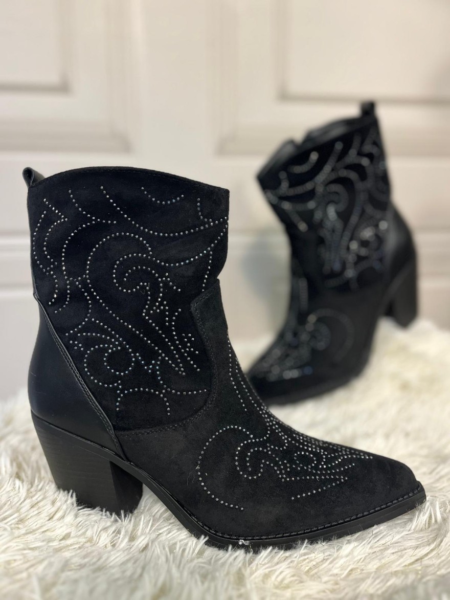 Bottine Tiag RXJ-322 Effet Velours à Paillettes – Talon 8 cm | Marina & Paloma