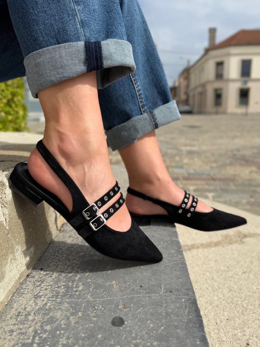 Slingback Pointue Effet Velours à Brides Talon 2 cm | Marina & Paloma