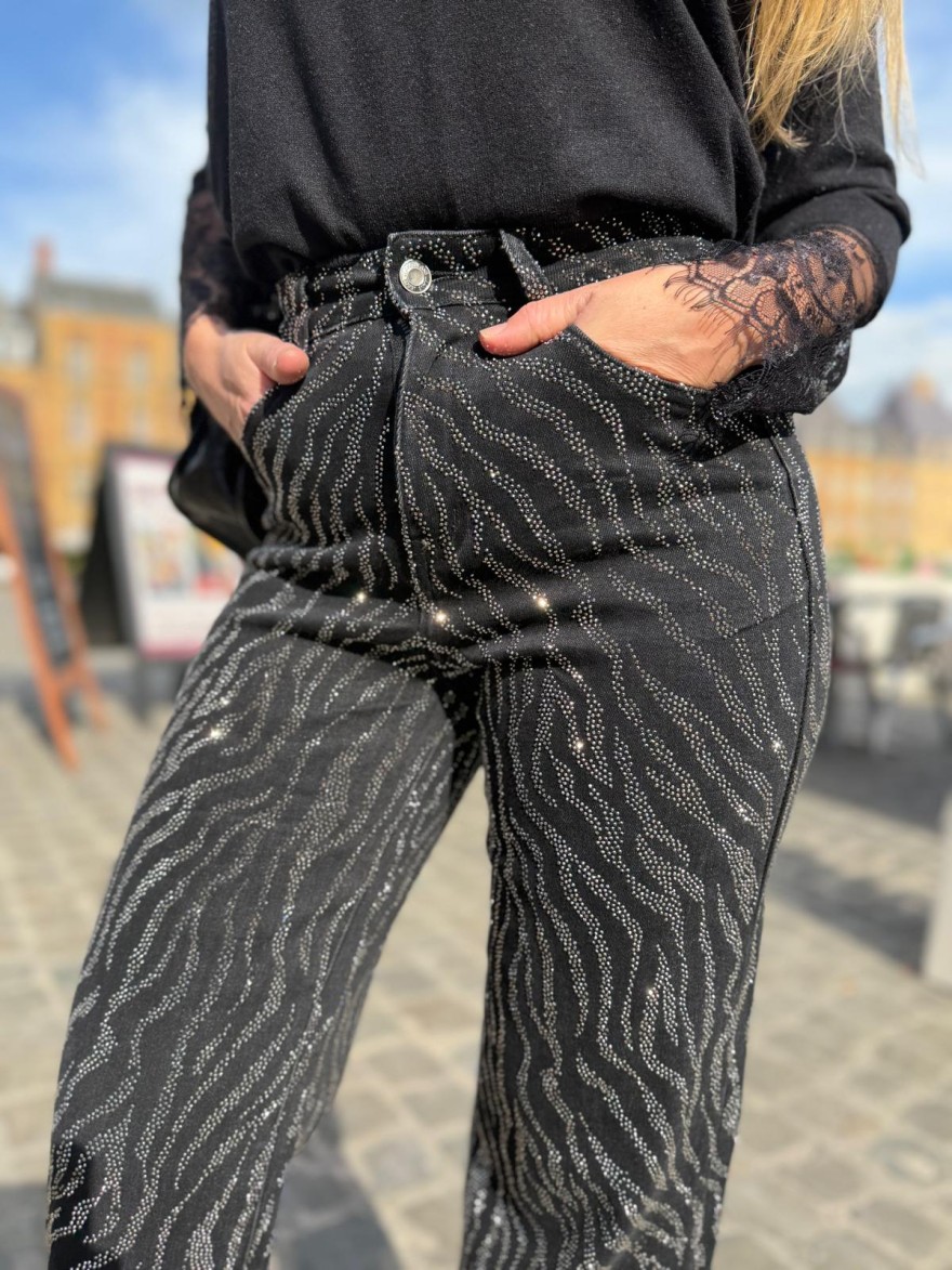 Jean Wide Leg Zebra Full Strass Sarah John Femme | Marina & Paloma