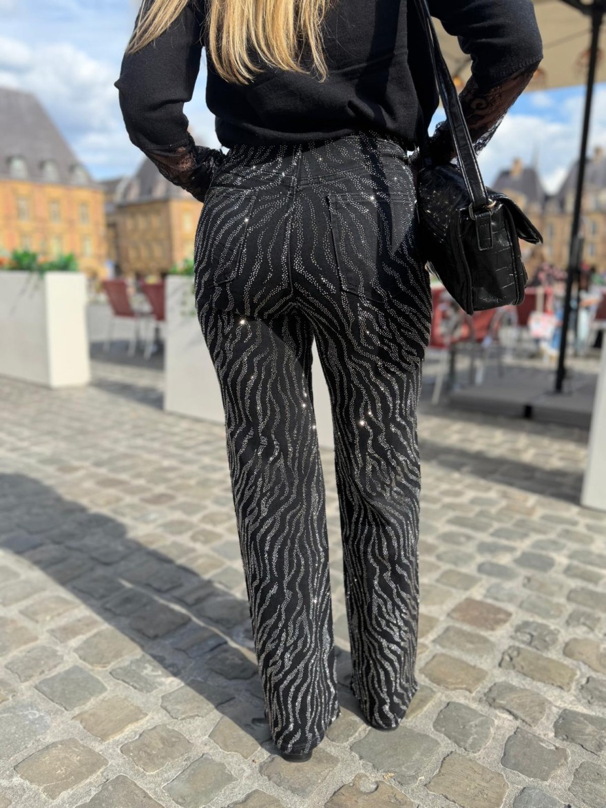 Jean Wide Leg Zebra Full Strass Sarah John Femme | Marina & Paloma