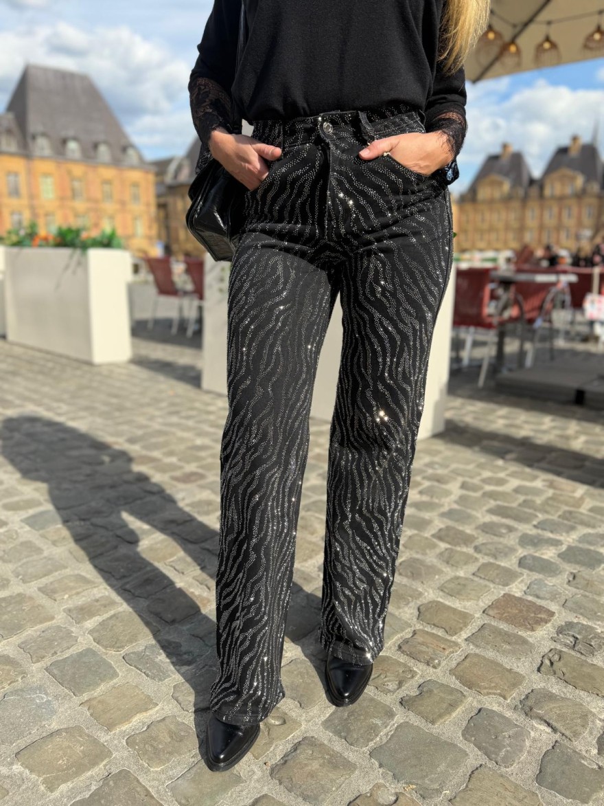 Jean Wide Leg Zebra Full Strass Sarah John Femme | Marina & Paloma