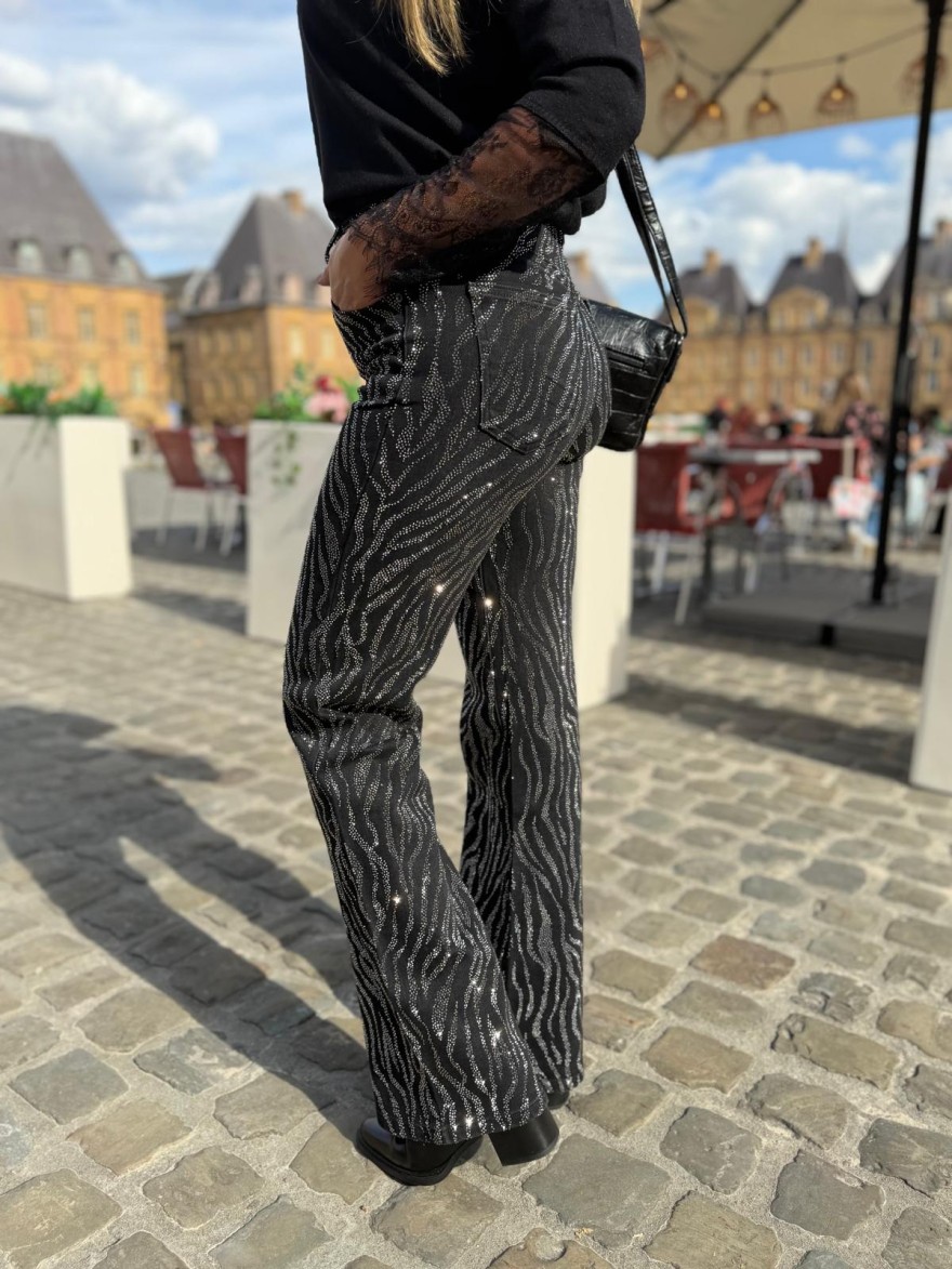 Jean Wide Leg Zebra Full Strass Sarah John Femme | Marina & Paloma